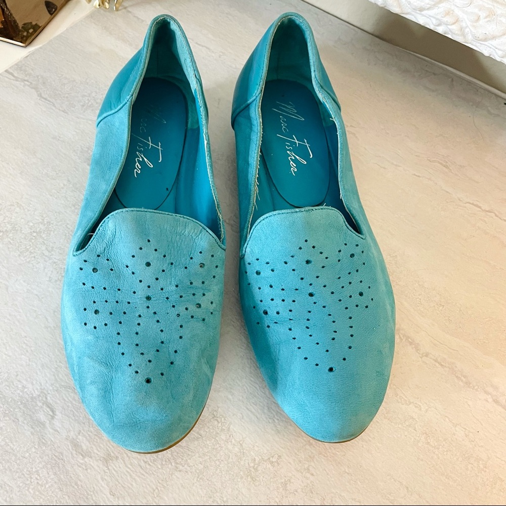 Marc Fisher Turquoise Suede Perforated Flats
